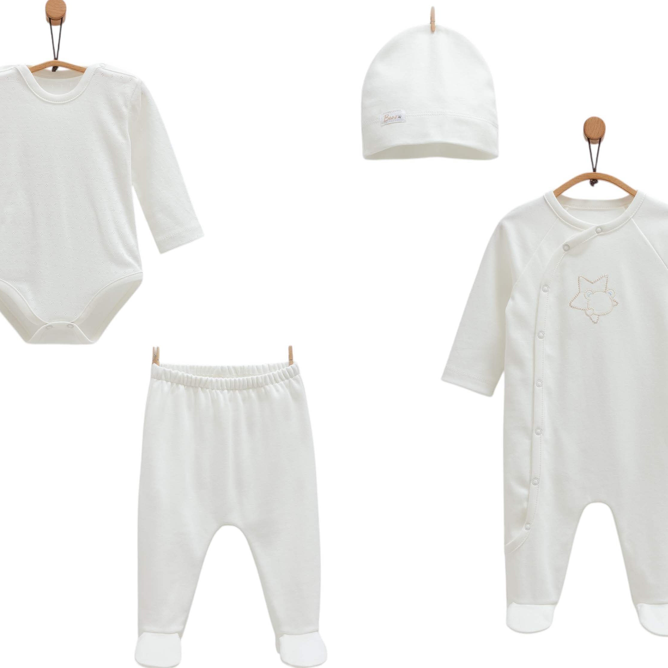 Pack 4 pieces écru - Caramell - Grenouillère pour bébé Maroc -www.babyboss.ma