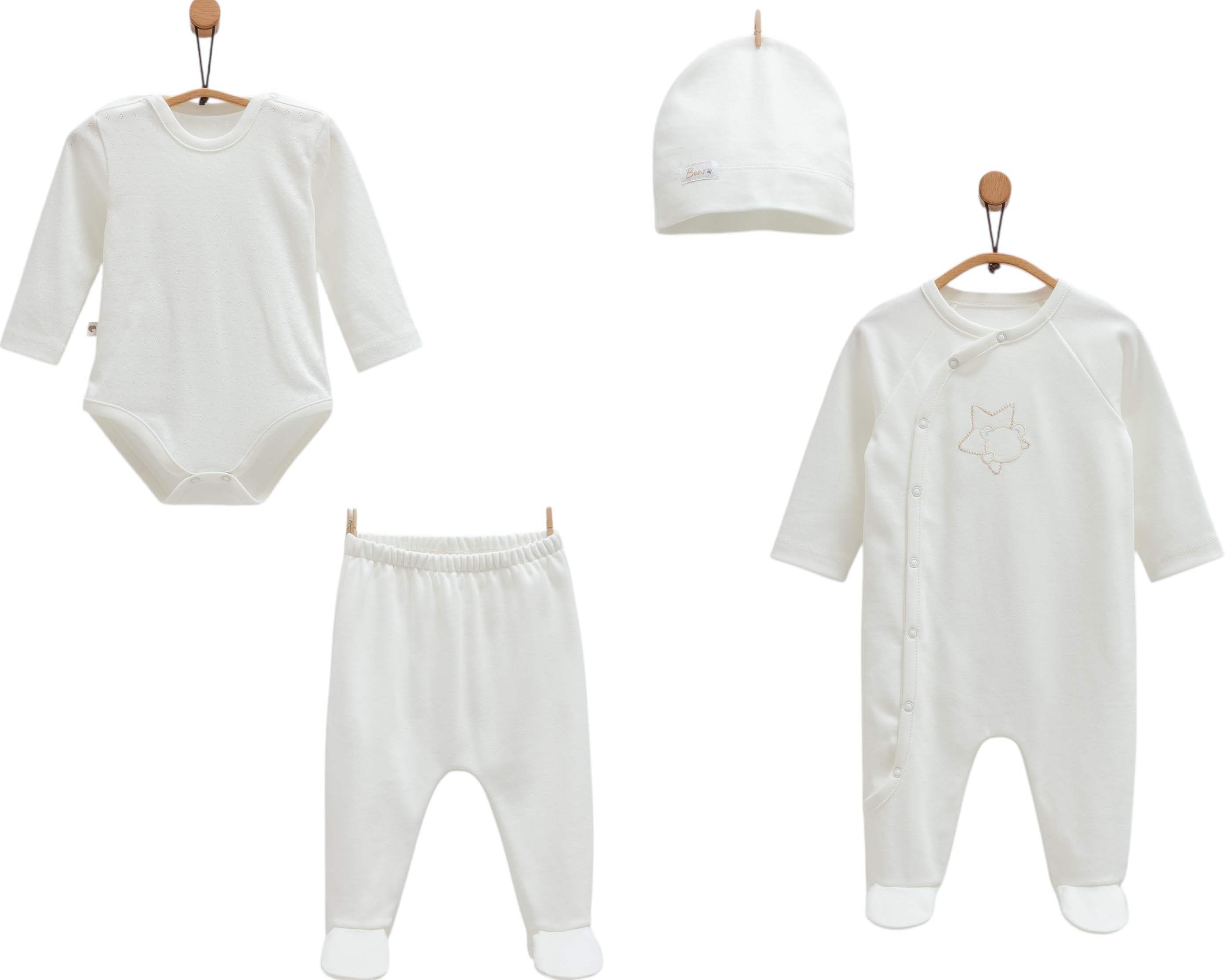 Pack 4 pieces écru - Caramell - Grenouillère pour bébé Maroc -www.babyboss.ma