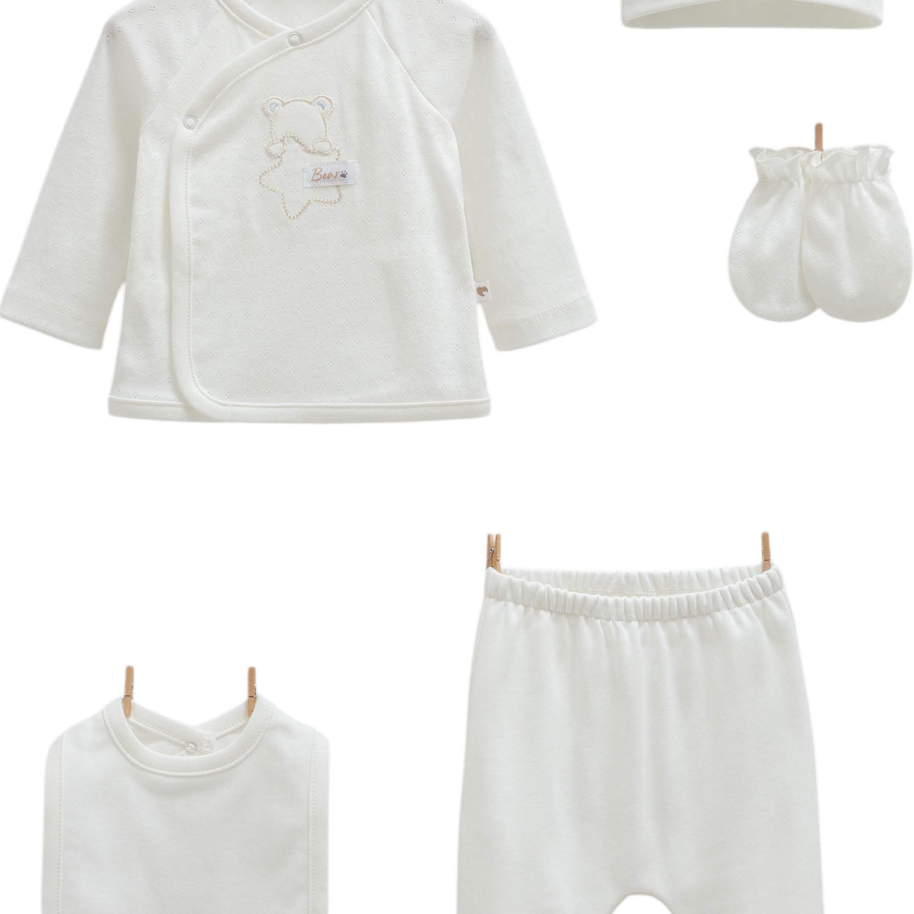 Pack 5 pieces écru - Caramell - Pack naissance pour bébé Maroc -www.babyboss.ma