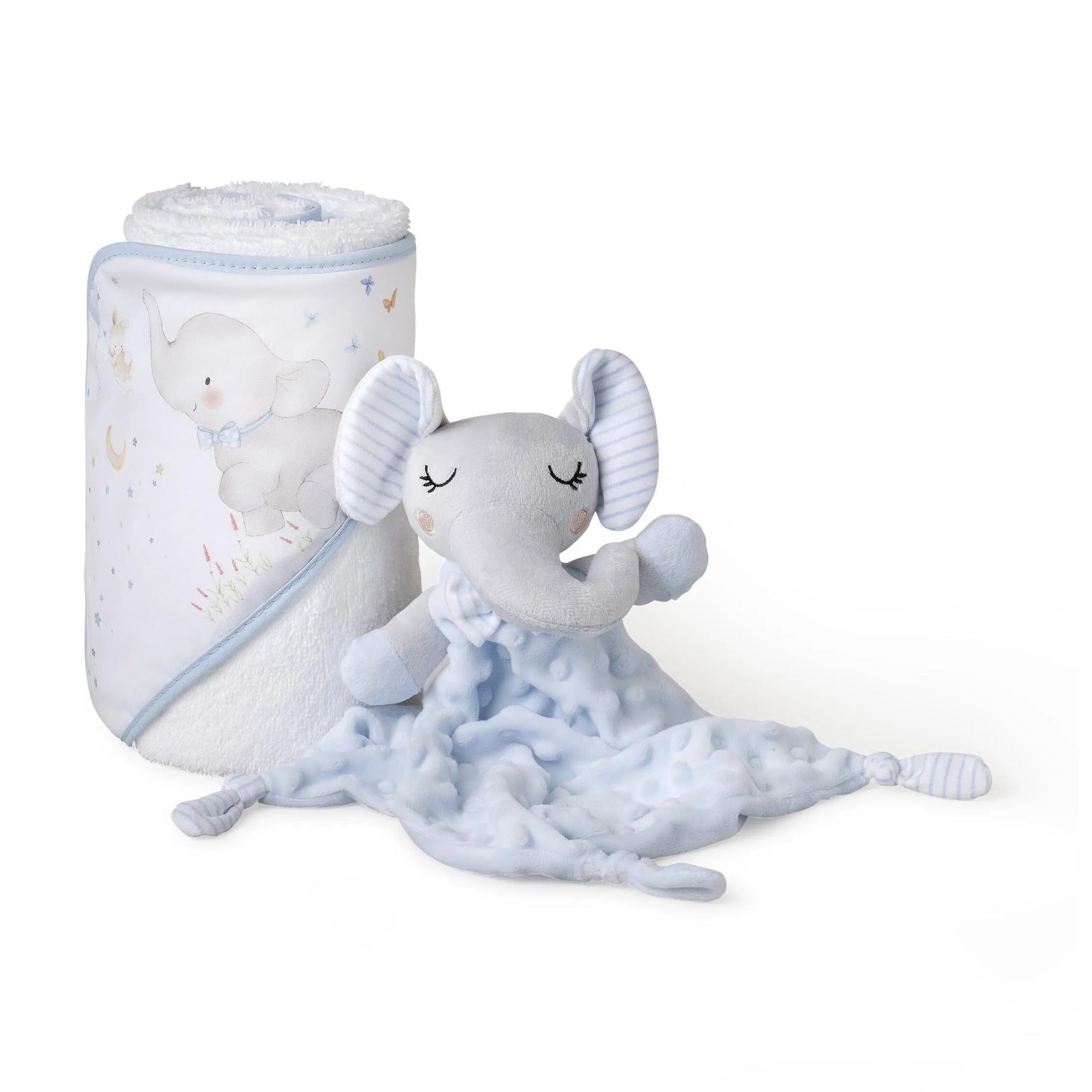 Ensemble Cape de Bain et Dou Dou Éléphant Bco/Bleu - Babyboss.ma - Interbaby - pour bébé maroc