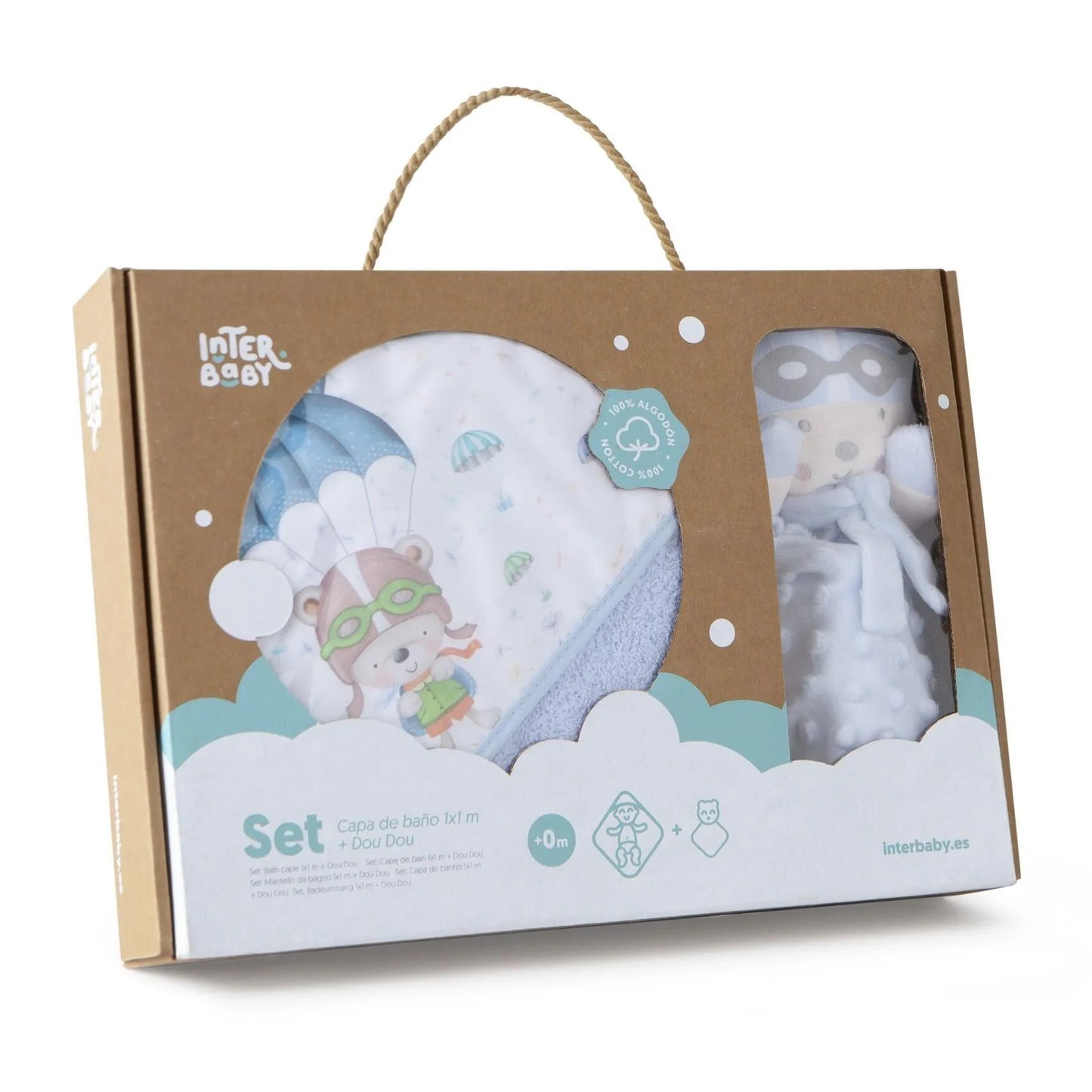 Ensemble Cape de Bain Parachutiste Bleu et Dou Dou - Babyboss.ma - Interbaby - pour bébé maroc