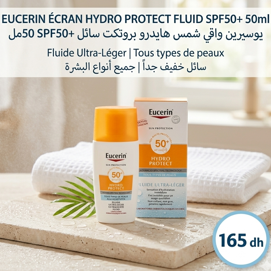 Eucerin Sun Hydro Protect Fluide SPF 50+ 50 ml, fluide solaire ultra-léger pour le visage – Babyboss.ma