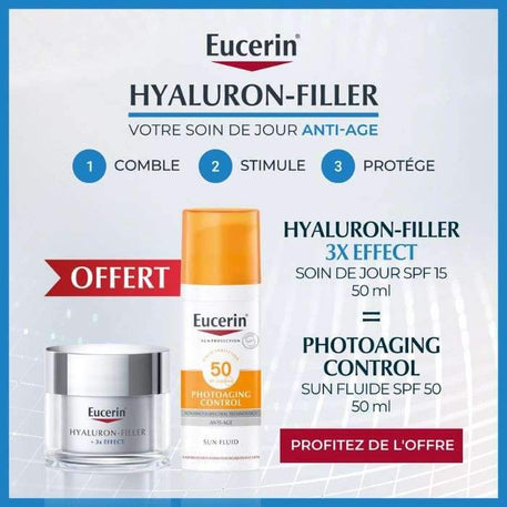 EUCERIN HYALURON FILLER 3x EFFECT Soin De Jour 50 Ml pack promo + PHOTOAGING CONTROL SPF50 50ML OFFERT - Eucerin - pour bébé Maroc -www.babyboss.ma