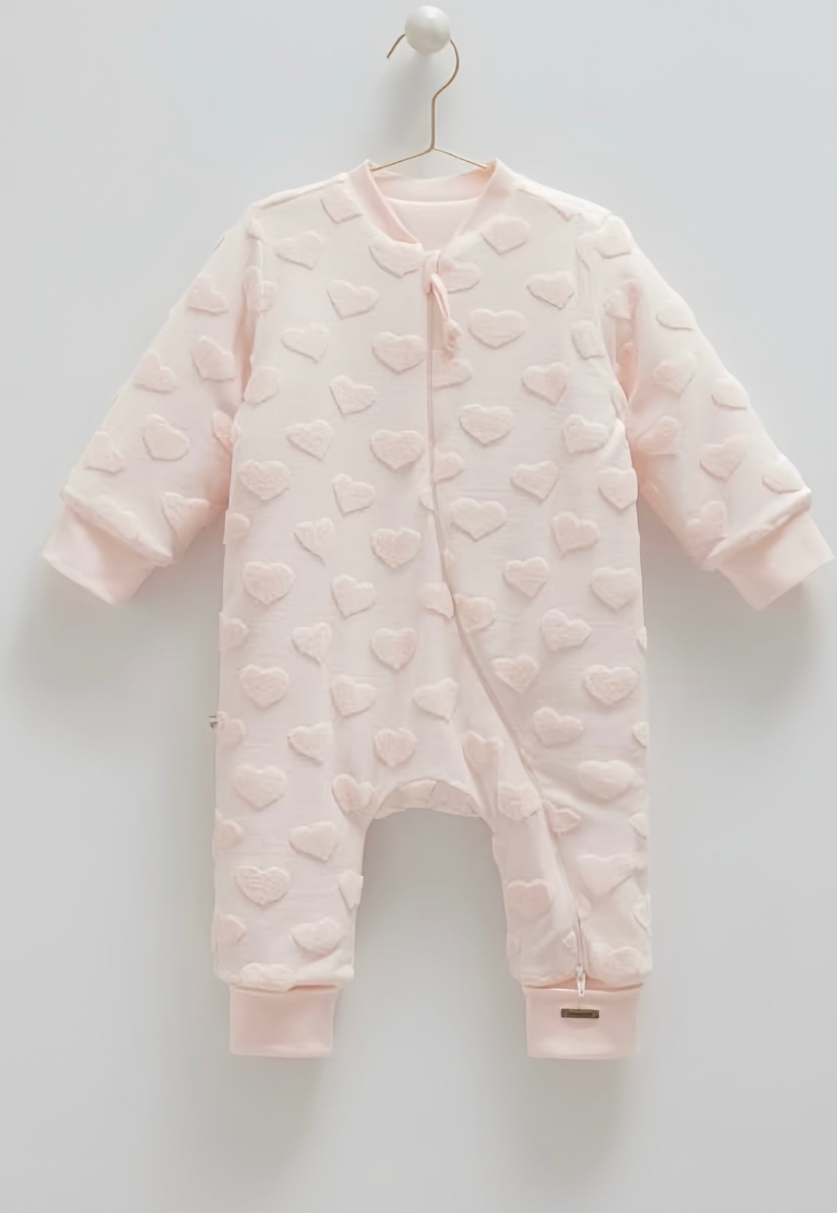 Gigoteuse pyjama bébé Caramell rose à cœurs en relief et bords-côtes aux chevilles