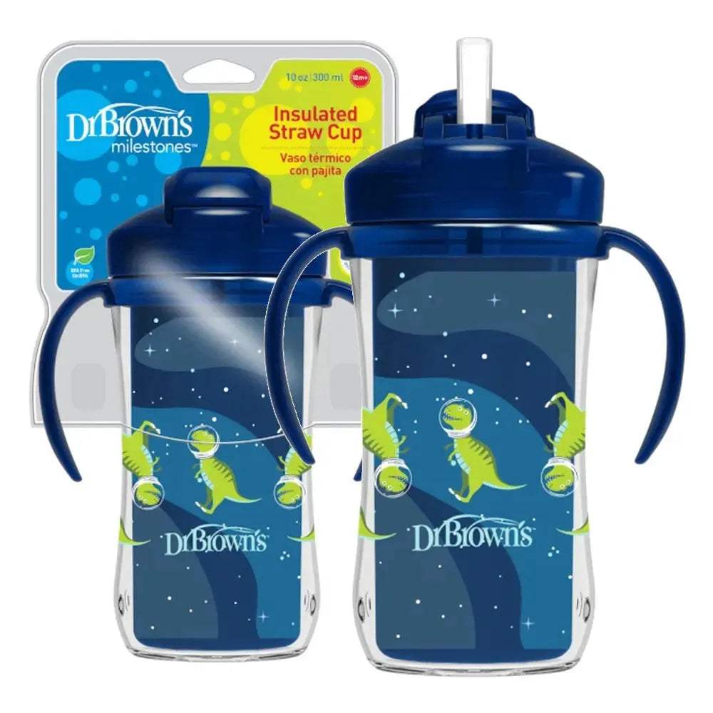 Gobelet Isotherme à Paille 300ml avec Poignées 12M+ - Bleu - Dr. Brown's - Tasses à paille pour bébé Maroc -www.babyboss.ma