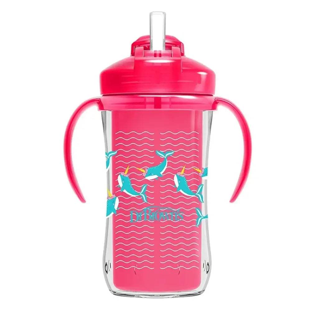 Gobelet Isotherme à Paille 300ml avec Poignées 12M+ - Rose - Dr. Brown's - Tasses à paille pour bébé Maroc -www.babyboss.ma
