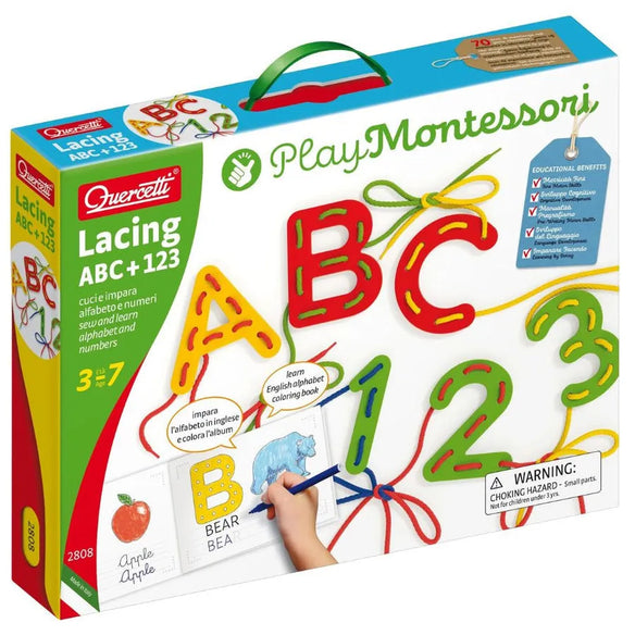 JEU DE LAÇAGE LETTRES & CHIFFRES MONTESSORI - Quercetti - pour bébé maroc