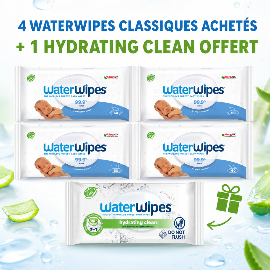 Lingettes Bébé WaterWipes 4+ 1 Offert ( hydrating clean )