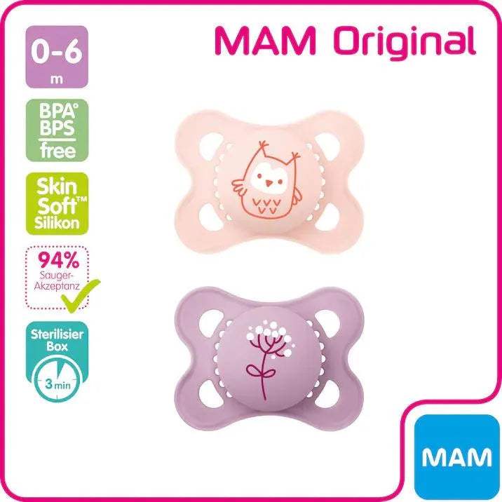Lot de 2 Sucettes MAM original Start 0-2 mois - Fille - MAM - pour bébé Maroc -www.babyboss.ma