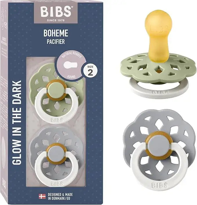 Lot de 2 Sucettes Bibs Boheme GLOW - Sage/Cloud - Bibs - Sucettes - Babyboss.ma