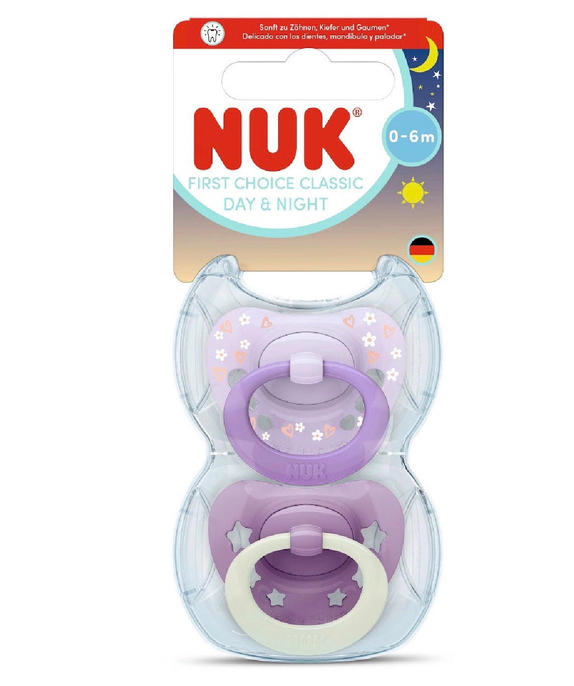 Lot de 2 Sucettes Star Night & Day NUK 0-6 day violet