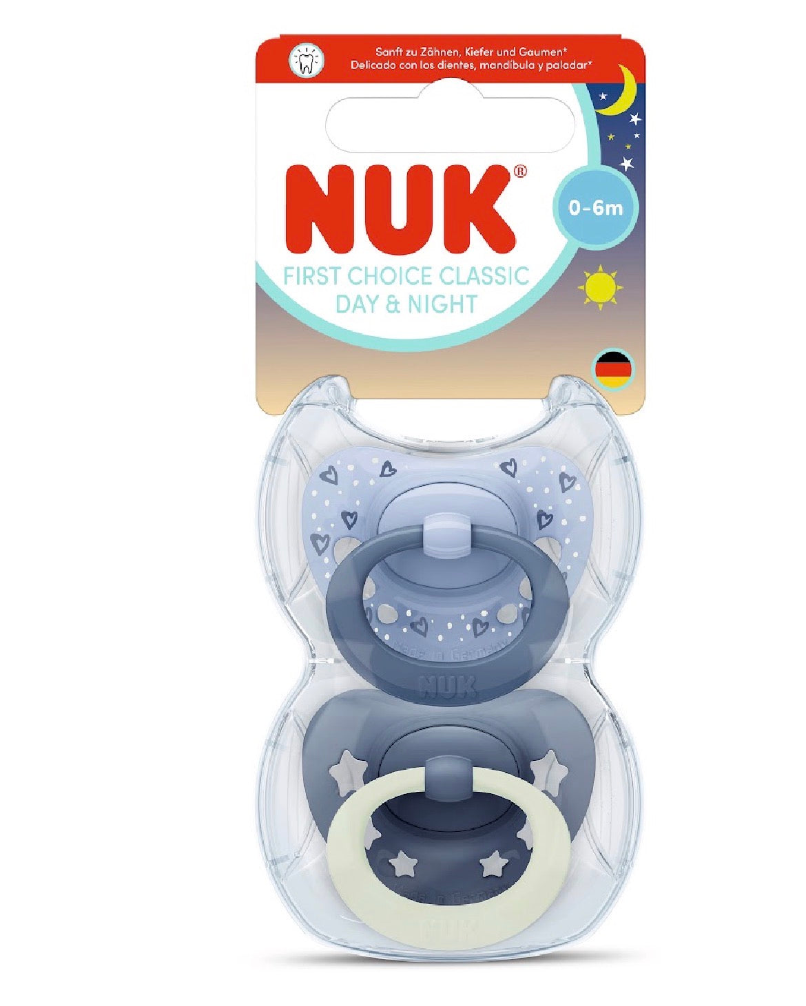 Lot de 2 Sucettes Star Night & Day NUK 0-6 day bleu
