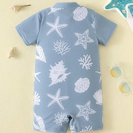 Maillot de bain bébé manches courtes – Coquillages bleus
