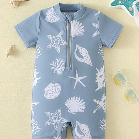 Maillot de bain bébé manches courtes – Coquillages bleus