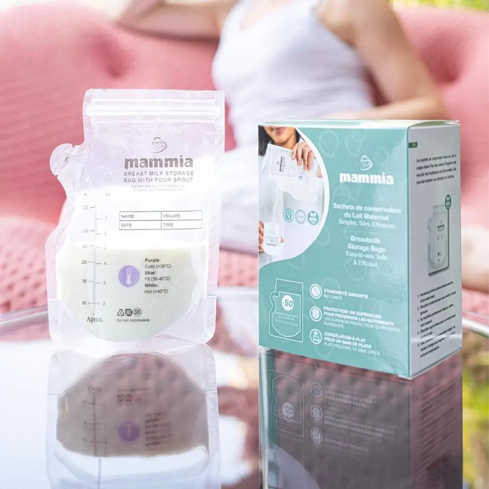 Boîte et sachet Mammia de conservation du lait maternel, lot de 50 – Babyboss.ma
