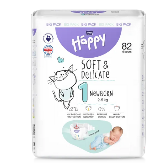 Couches Bébé Happy Taille 1 (2-5 kg) - 82 Pièces