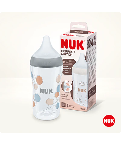 Biberon NUK Perfect Match avec tétine en silicone souple - Gris