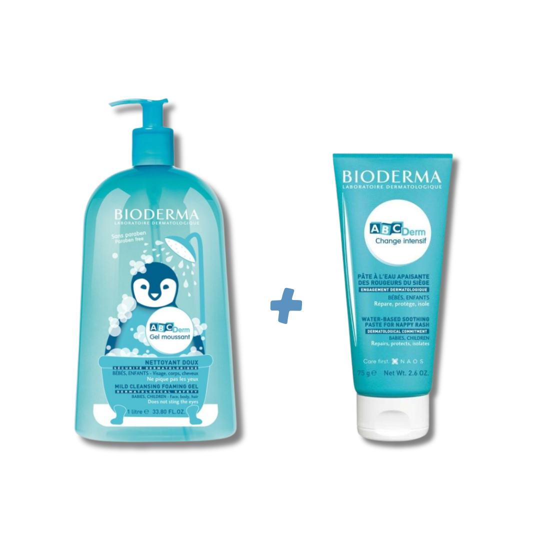 PACK ABCDerm Gel Moussant Nettoyant Doux 1L + Change Intensif - 75g - Bioderma ABCDerm - pour bébé maroc