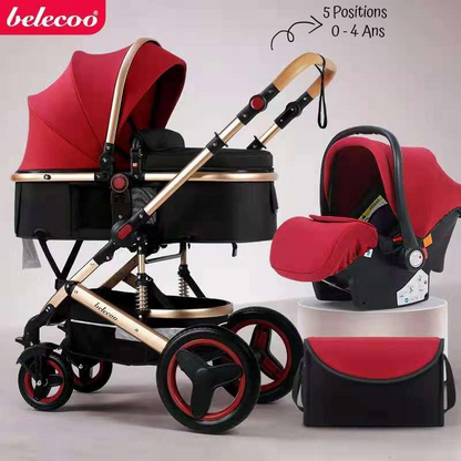 Pack poussette de Luxe 3 en 1 grenat– Belecoo - BELECOO - pour bébé maroc