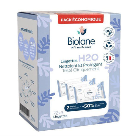 Biolane - Pack Lingettes H2O (Promo : 3ème à -50%) - Biolane - Lingettes pour bébé Maroc -www.babyboss.ma