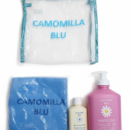 Camomilla Blu Protective Nettoyant Intime Ph 8.5 300ml aven une trousse et serviette offert - Camomilla - pour bébé Maroc -www.babyboss.ma