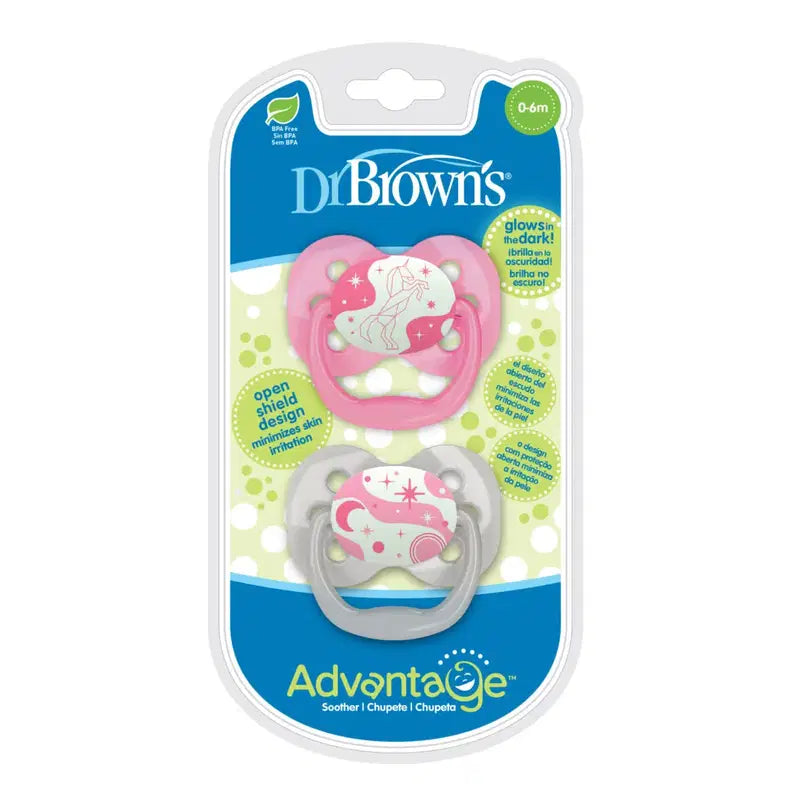 Dr. Brown's Lot de 2 Sucettes Advantage 0-6M - Gris & Rose