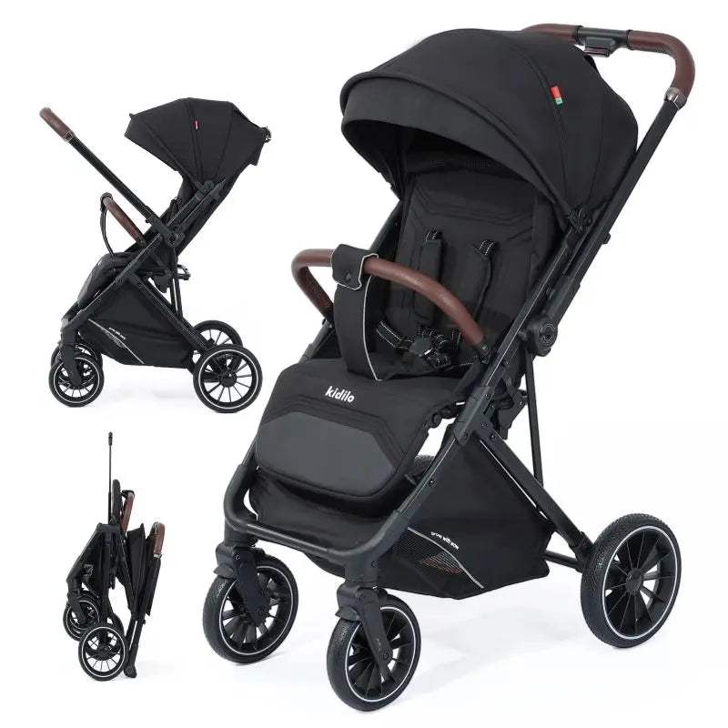 Poussette Kidilo double face 6530 Noire - Kidilo - Poussettes pour bébé Maroc -www.babyboss.ma