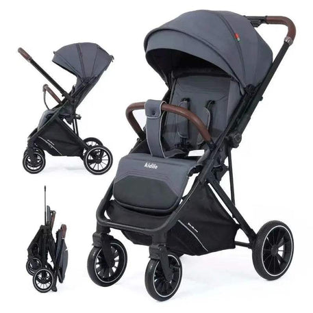 Poussette Kidilo double face 6530 Gris foncé - Kidilo - Poussettes pour bébé Maroc -www.babyboss.ma