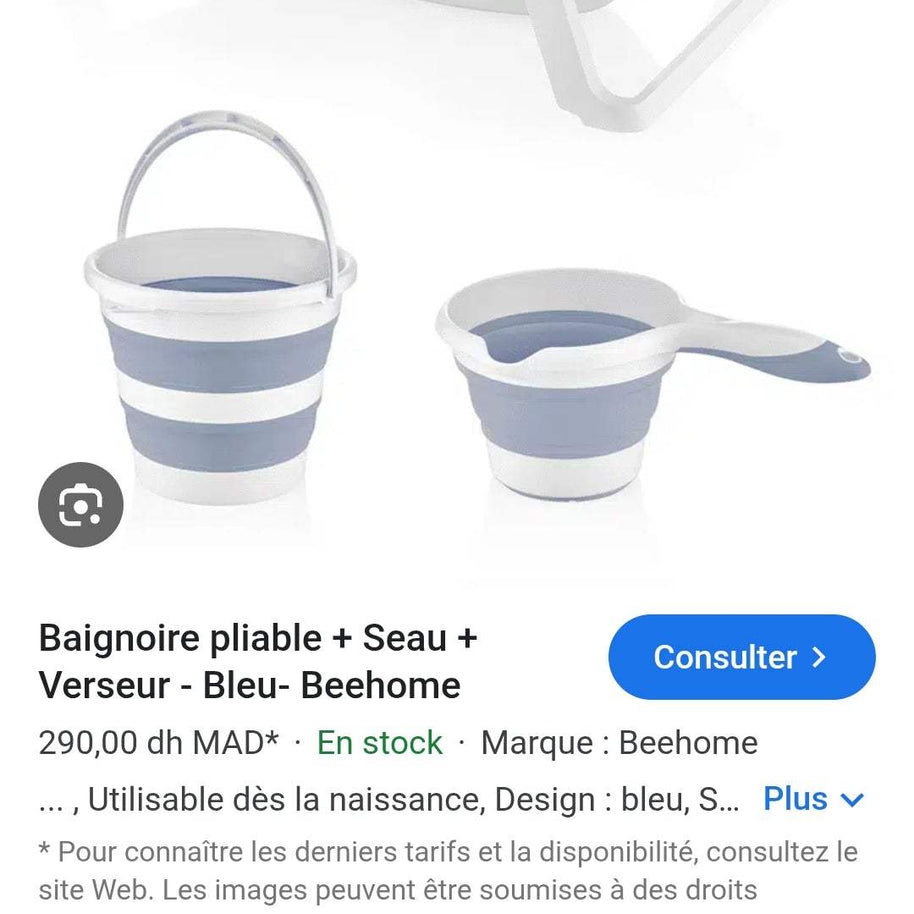 Set Baignoire pliable + Seau + Verseur - bain - Hygiène et Soin pour bébé Maroc -www.babyboss.ma