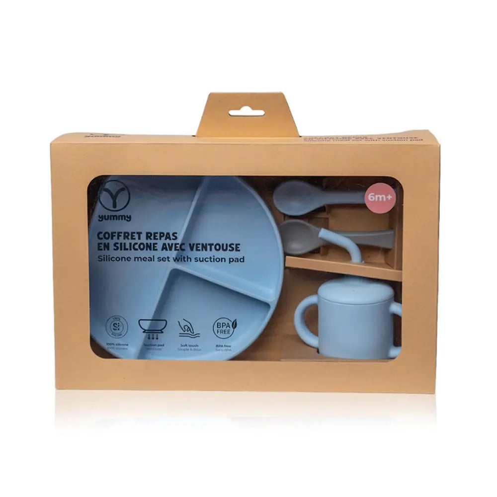 YUMMY Coffret Repas Silicone 6M+ - Bleu Ciel