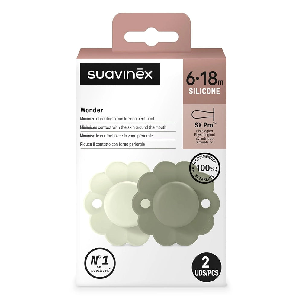 Suavinex Pack de 2 Sucettes Physiologique 6-18M - Gray & green