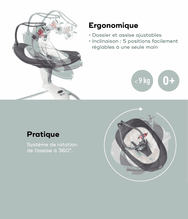 Swoon Motion Balancelle électrique - Assise rotative 360° - Babymoov - CONFORT pour bébé Maroc -www.babyboss.ma