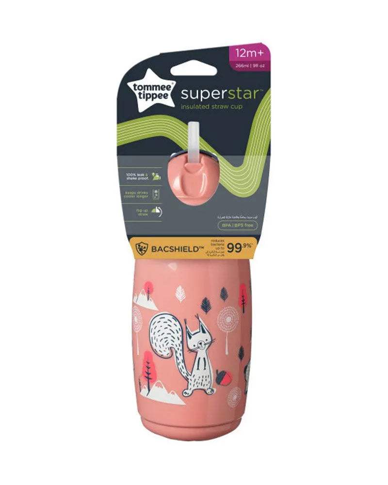 Tommee Tippee Tasse Isotherme à Paille SuperStar 266ml - Rose - Tommee Tippee - Gourdes Isothermes pour bébé Maroc -www.babyboss.ma