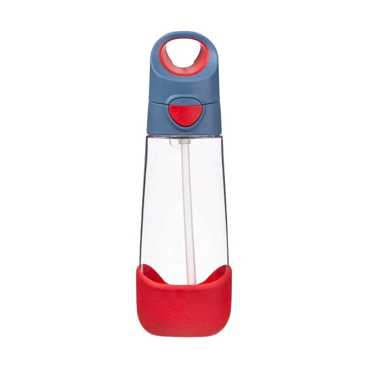 b.box Gourde à paille Tritan 600 ml Blue Blaze, corps transparent, couvercle bleu et base rouge – Babyboss.ma