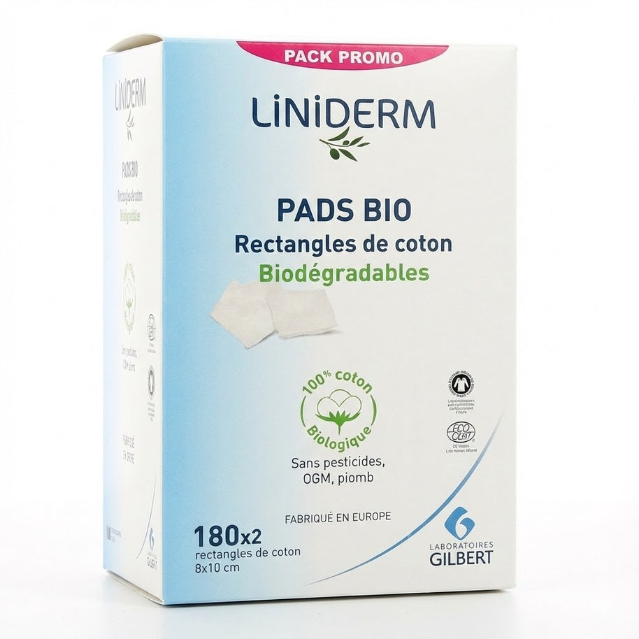 GILBERT PADS BIO 180 RECTANGLES DE COTON 8X10CM