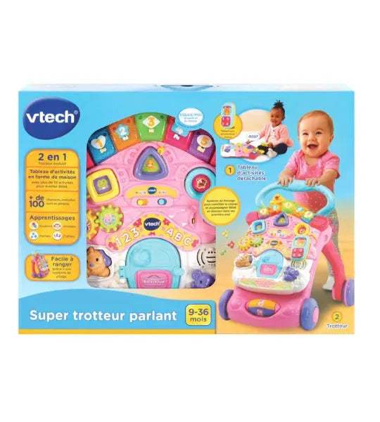 VTECH SUPER TROTTEUR PARLANT 2 EN 1 ROSE 9-36m - Vtech - Trotteurs pour bébé Maroc -www.babyboss.ma