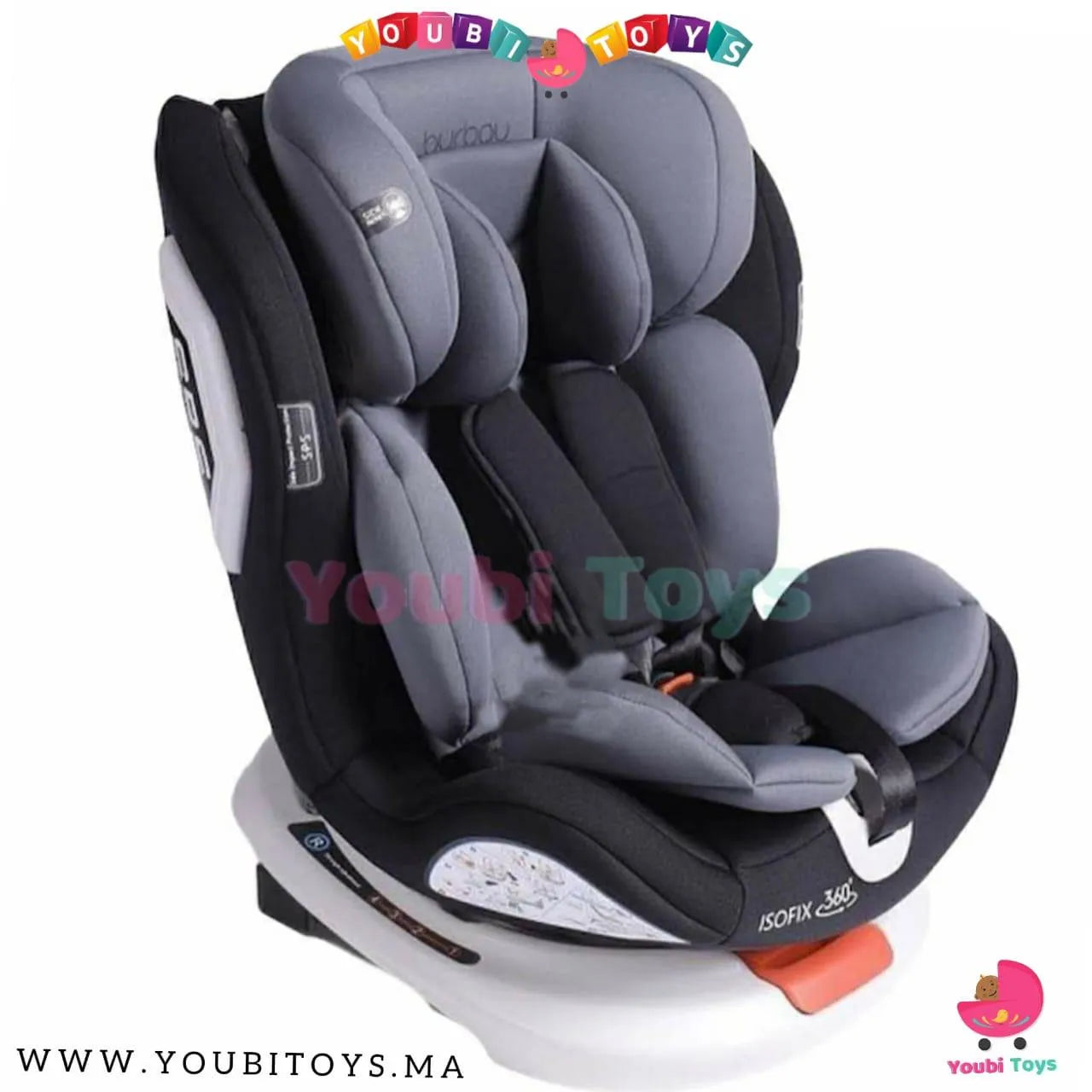 360° siège autoISOFIX BURBAY noir - Babyboss.ma - isofix - pour bébé maroc