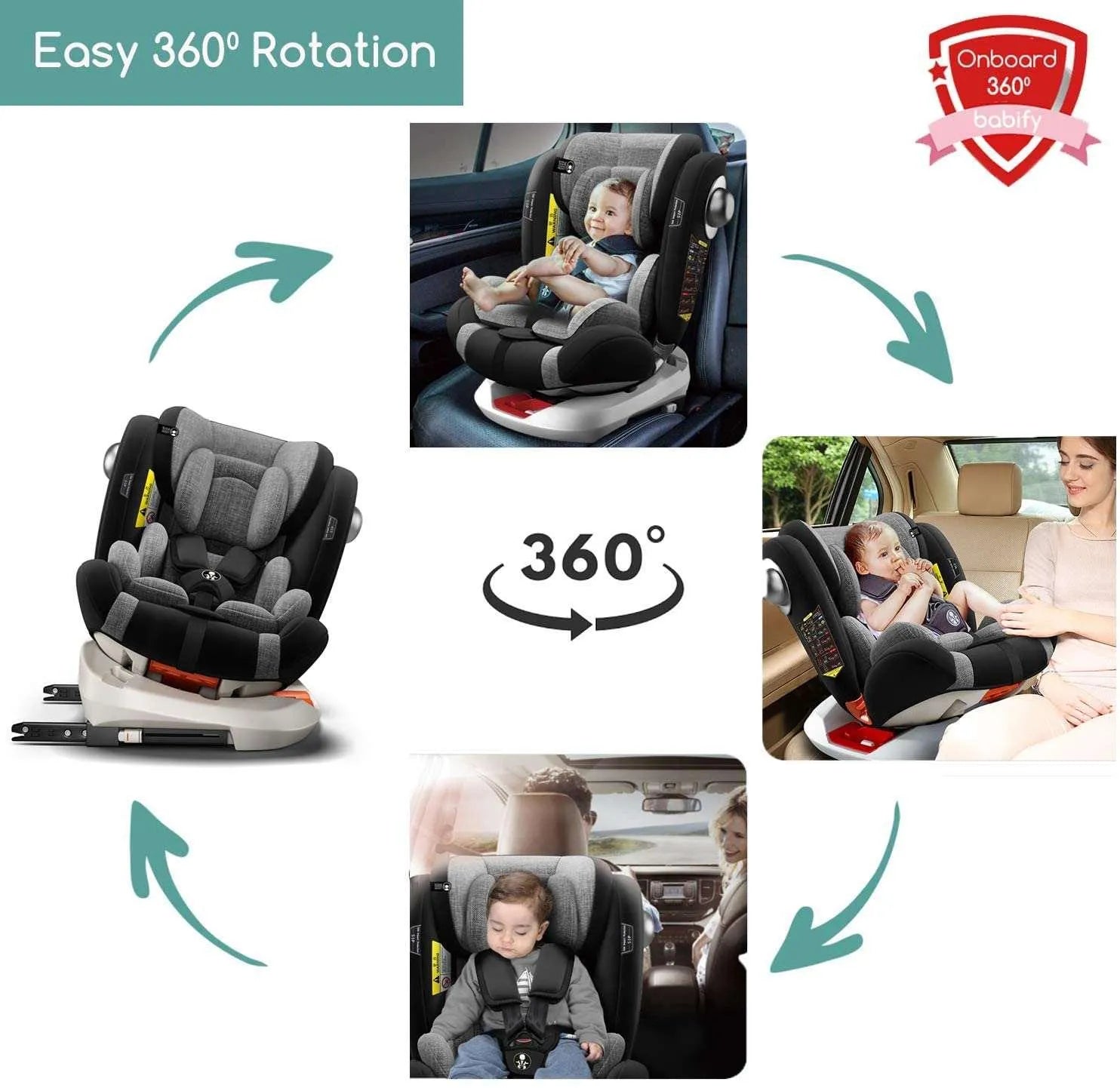 360° siège autoISOFIX BURBAY noir - Babyboss.ma - isofix - pour bébé maroc