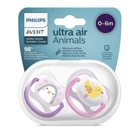 Avent Lot de 2 Sucettes Orthodontiques Ultra Air Animals 0-6m Fille - Philips Avent - Sucettes pour bébé Maroc -www.babyboss.ma