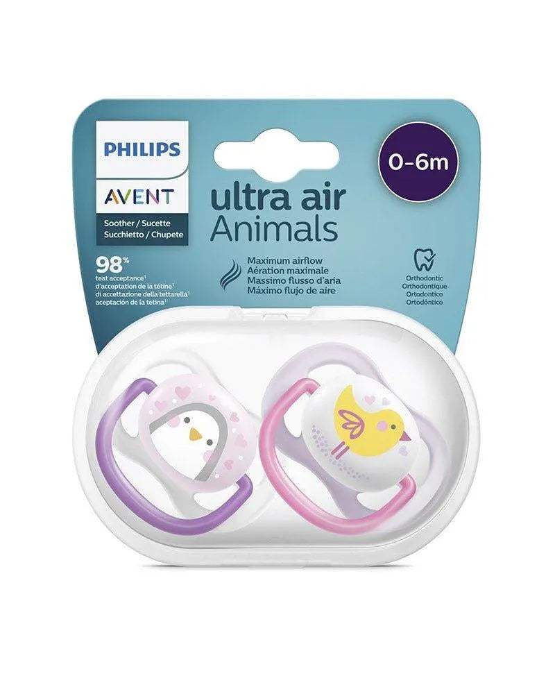 Avent Lot de 2 Sucettes Orthodontiques Ultra Air Animals 0-6m Fille - Philips Avent - Sucettes pour bébé Maroc -www.babyboss.ma
