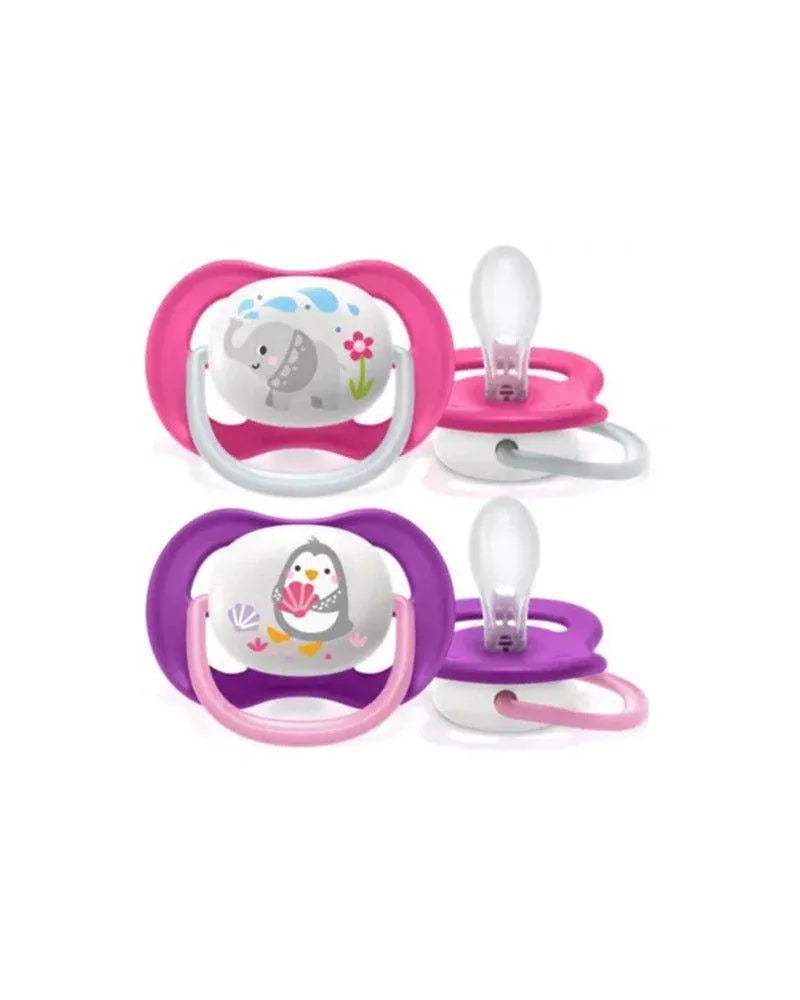 Avent Lot de 2 Sucettes Orthodontiques Ultra Air Animals 6-18m Fille - Philips Avent - Sucettes pour bébé Maroc -www.babyboss.ma