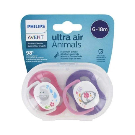 Avent Lot de 2 Sucettes Orthodontiques Ultra Air Animals 6-18m Fille - Philips Avent - Sucettes pour bébé Maroc -www.babyboss.ma