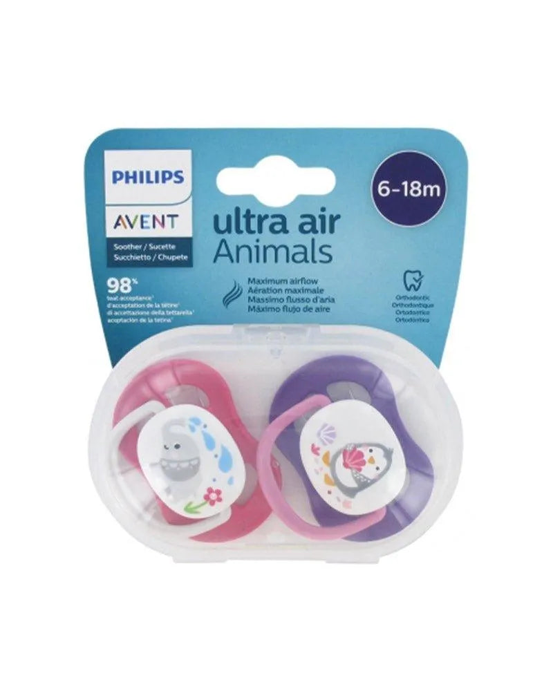 Avent Lot de 2 Sucettes Orthodontiques Ultra Air Animals 6-18m Fille - Babyboss.ma - Philips Avent - pour bébé maroc