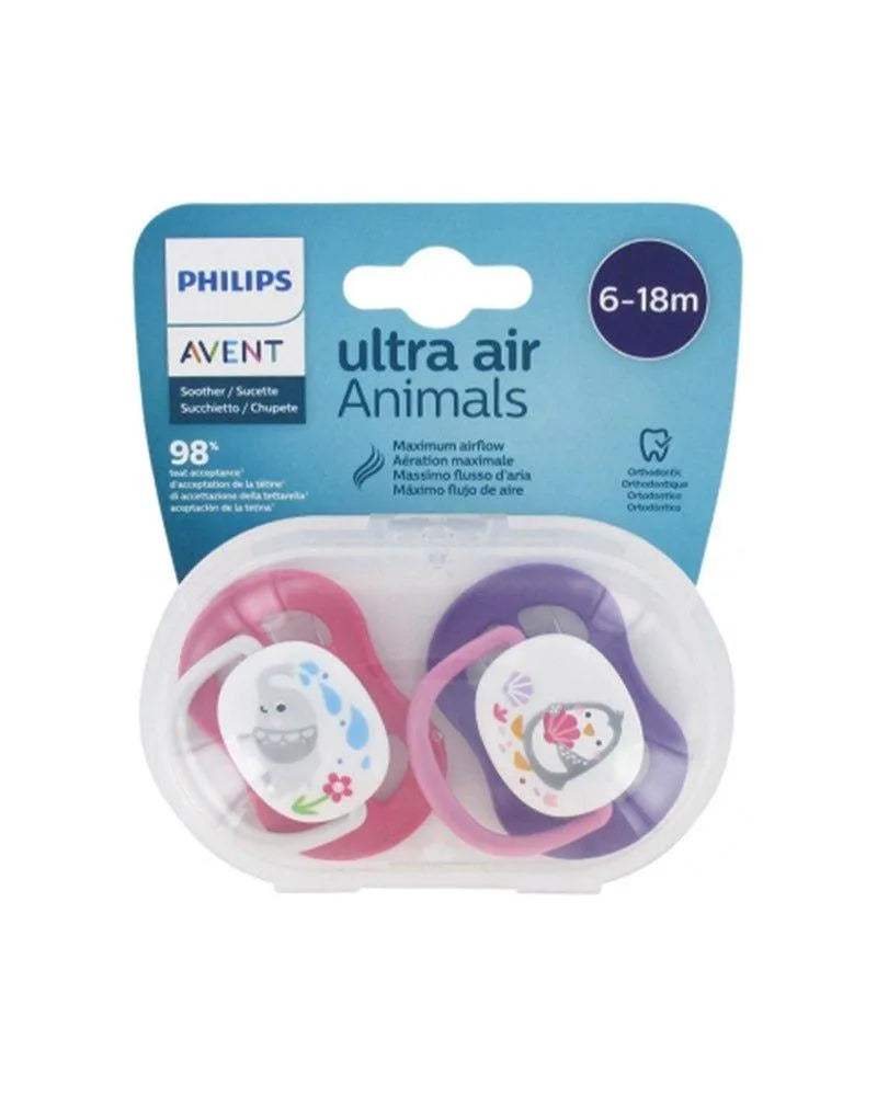 Avent Lot de 2 Sucettes Orthodontiques Ultra Air Animals 6-18m Fille - Philips Avent - Sucettes pour bébé Maroc -www.babyboss.ma