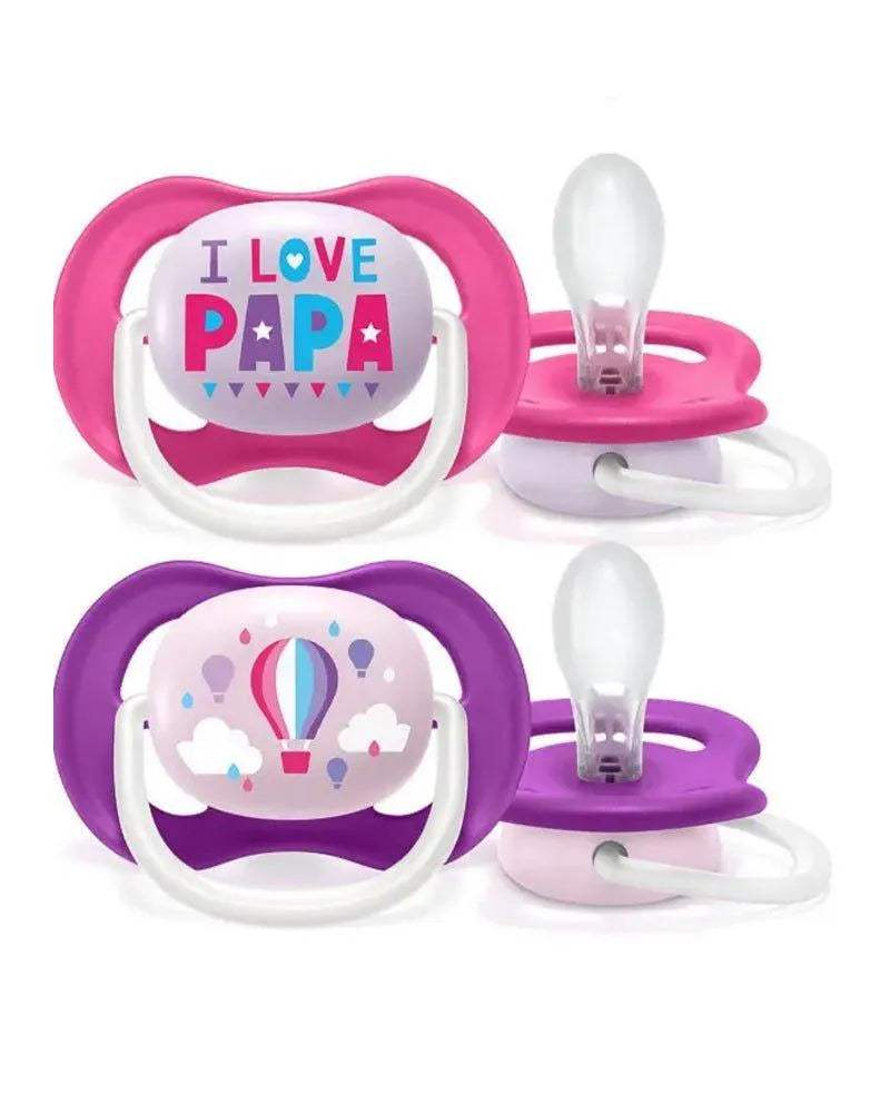 Avent Lot de 2 Sucettes Orthodontiques Ultra Air Happy 6-18m Fille - Philips Avent - Sucettes pour bébé Maroc -www.babyboss.ma