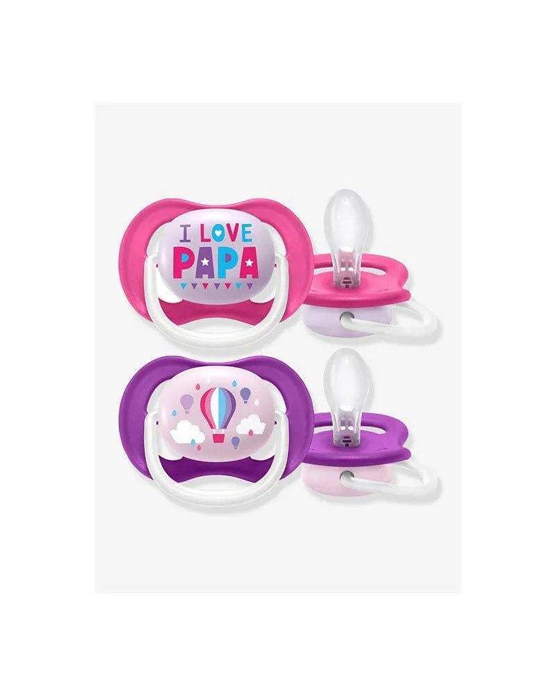 Avent Lot de 2 Sucettes Orthodontiques Ultra Air Happy 6-18m Fille - Philips Avent - Sucettes pour bébé Maroc -www.babyboss.ma