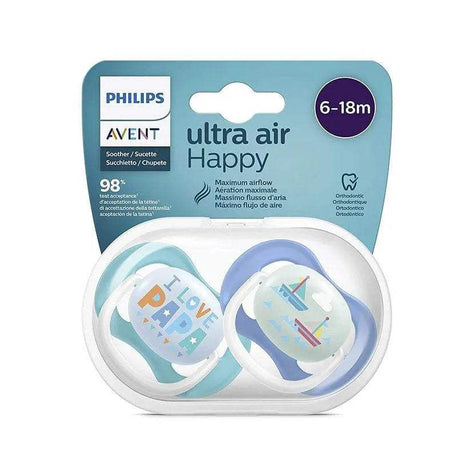 Avent Lot de 2 Sucettes Orthodontiques Ultra Air Happy 6-18m Garçon - Philips Avent - Sucettes pour bébé Maroc -www.babyboss.ma