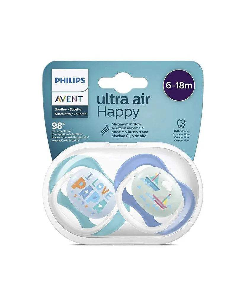 Avent Lot de 2 Sucettes Orthodontiques Ultra Air Happy 6-18m Garçon - Philips Avent - Sucettes pour bébé Maroc -www.babyboss.ma