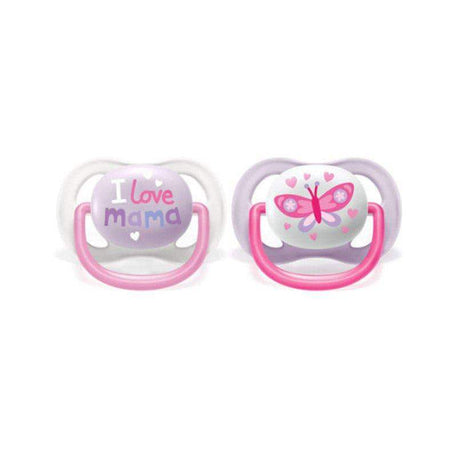 Avent Lot de 2 Sucettes Ultra Air Collection Happy 0-6m Fille - Philips Avent - Sucettes pour bébé Maroc -www.babyboss.ma
