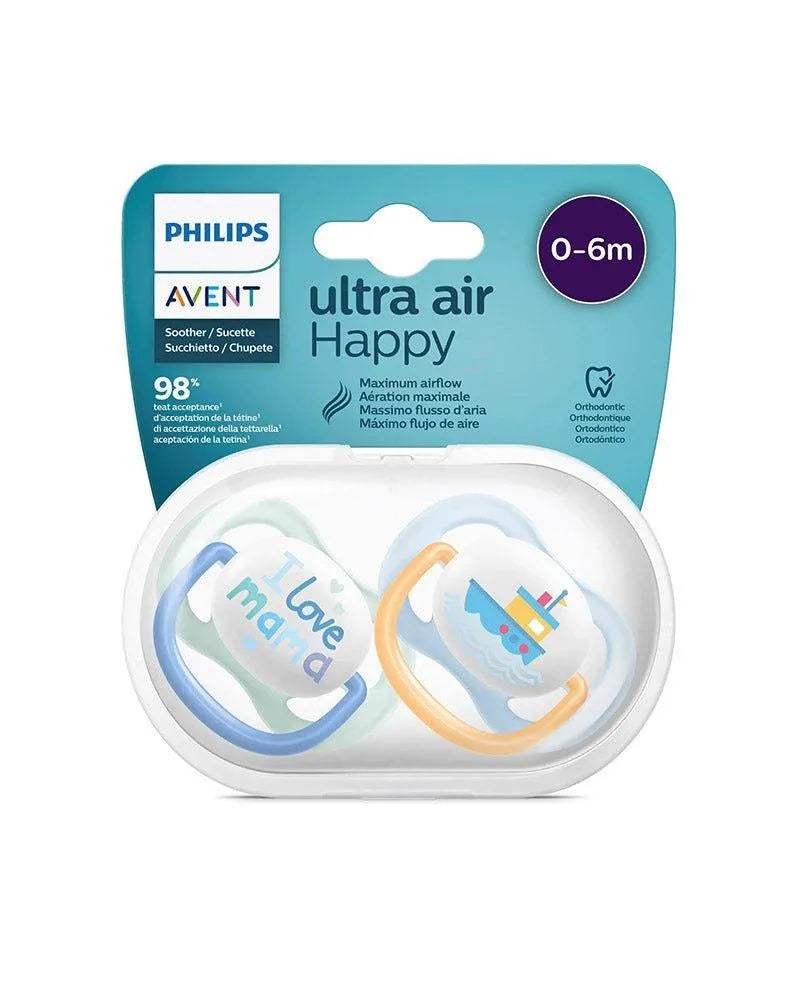 Avent Lot de 2 Sucettes Ultra Air Collection Happy 0-6m Garçon - Philips Avent - Sucettes pour bébé Maroc -www.babyboss.ma